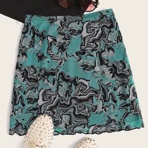 TEAL AND BLACK SWIRL MINI SKIRT